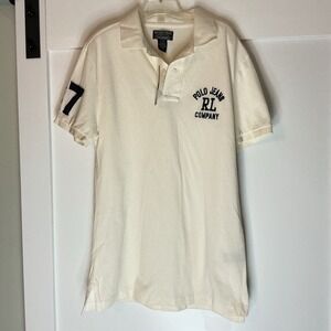 Vintage Polo Ralph Lauren Embroidered Polo Shirt White Navy Men's Sz Small NWT‎